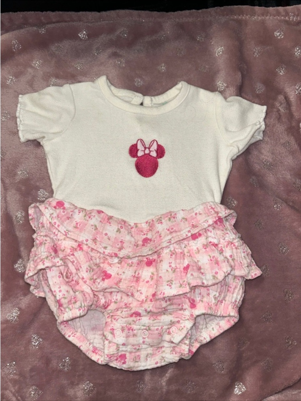 Disney White & Pink Minnie Mouse Ruffle Bodysuit